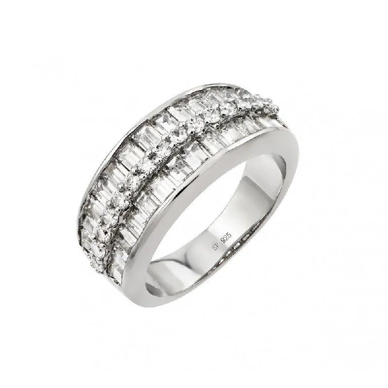 Silver 925 Rhodium Plated Clear Baguette CZ Channel Ring - STR00956