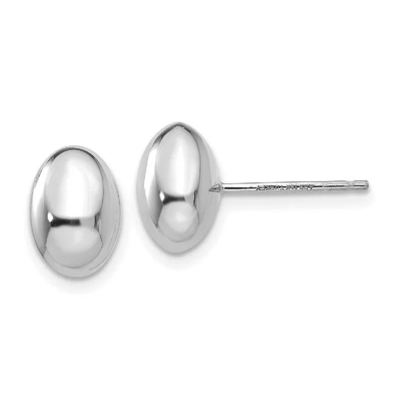 Curata 14k White Gold 10mm Polished Oval Button Post Earrings