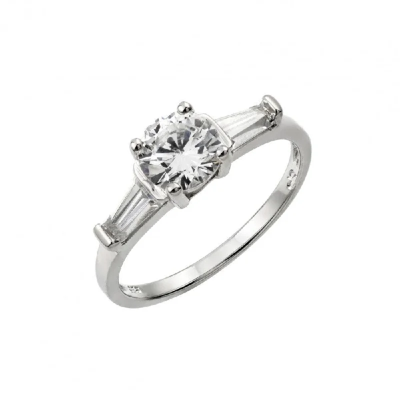 Silver 925 Rhodium Plated Round CZ Ring - STR01005