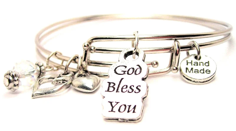 God Bless You Expandable Bangle Bracelet Set