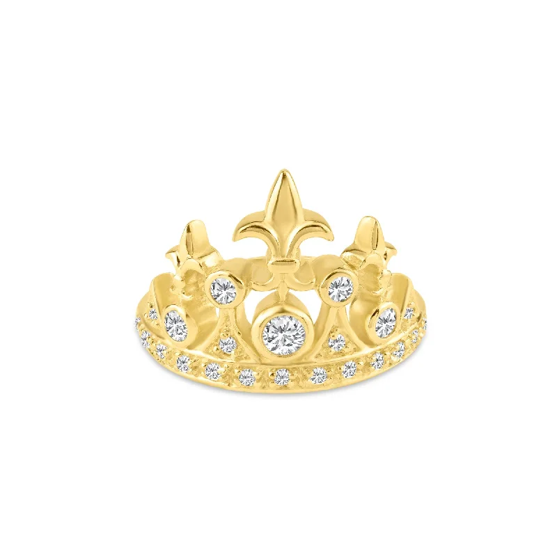 Silver 925 Gold Plated CZ Tiara Crown Ring - STR00540