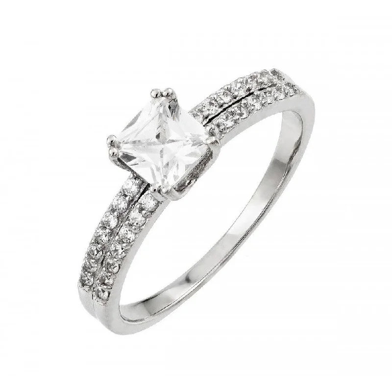 Silver 925 Rhodium Plated Clear Princess Cut CZ Ring - STR00996