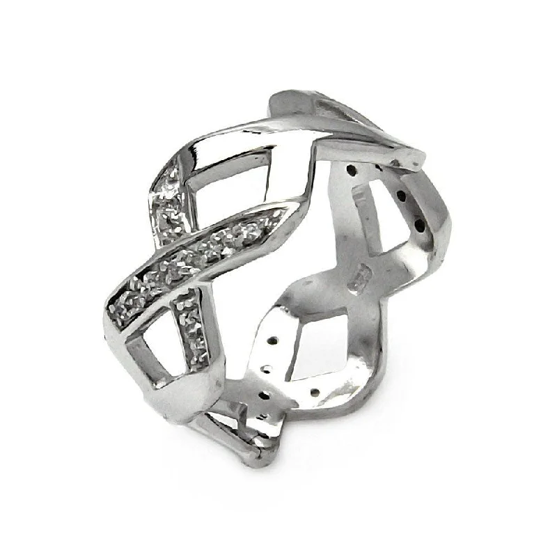 Silver 925 Rhodium Plated Eternity X CZ Ring - STR00065