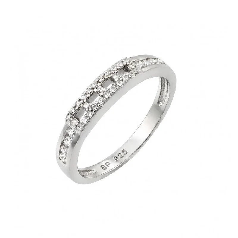 Silver 925 Rhodium Plated Thin Band Inlay CZ Ring - STR00945