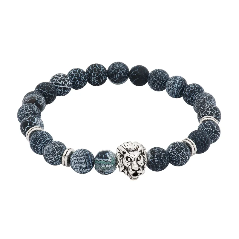 Manteca Silver Lion Black & Grey Agate Beaded Bracelet