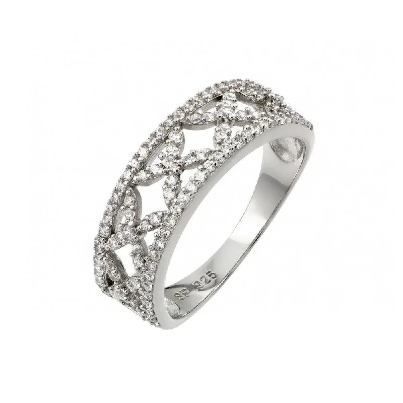 Silver 925 Rhodium Plated Clear Pave Set CZ Open Ring - STR00955