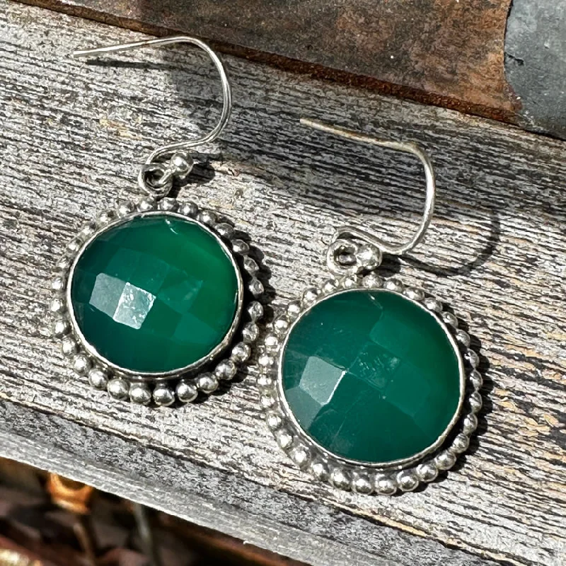 Sterling Silver & Green Chrysoprase Pierced Earrings