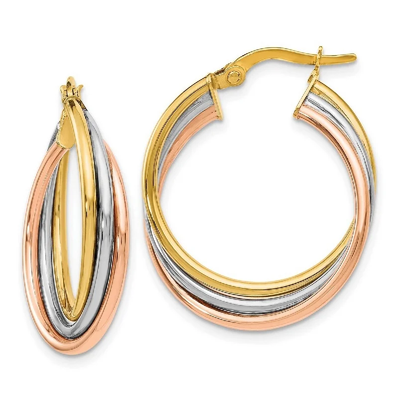 Curata 14k Tri-color Gold Italian Polished 22x3mm Hinged Triple Hoop Earrings