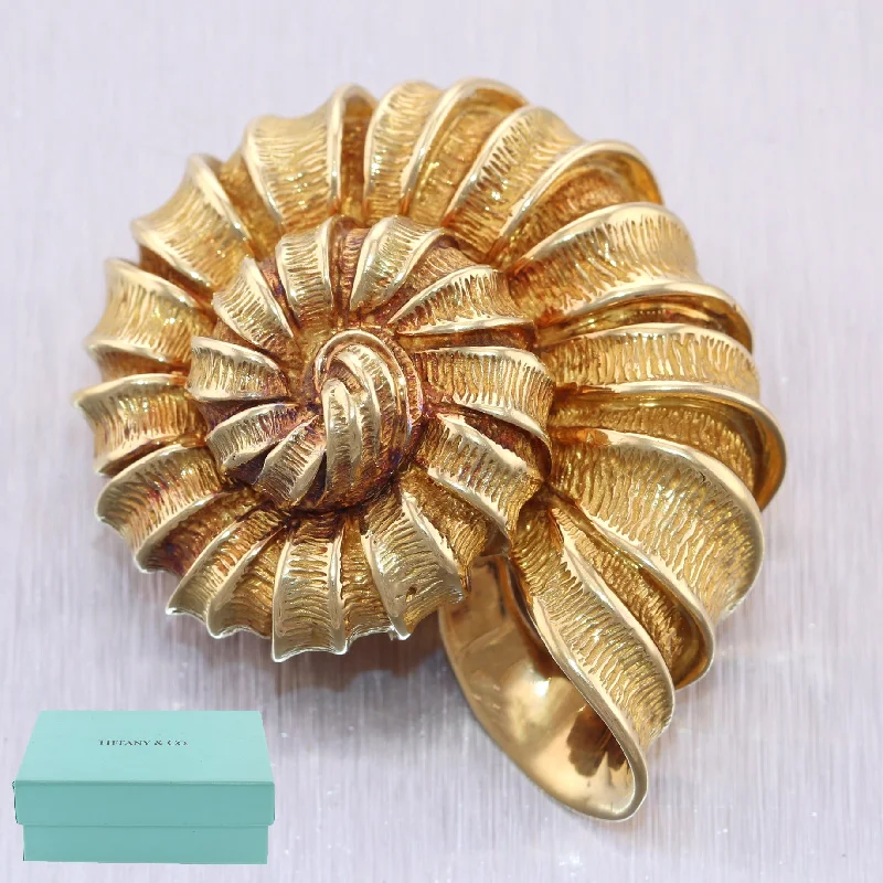 Vintage Estate Tiffany & Co. 18k Yellow Gold Spiral Shell Brooch Pin