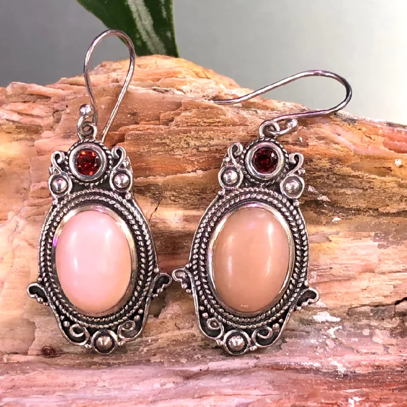 Sterling Silver Pink Mystery Stone Pierced Earrings