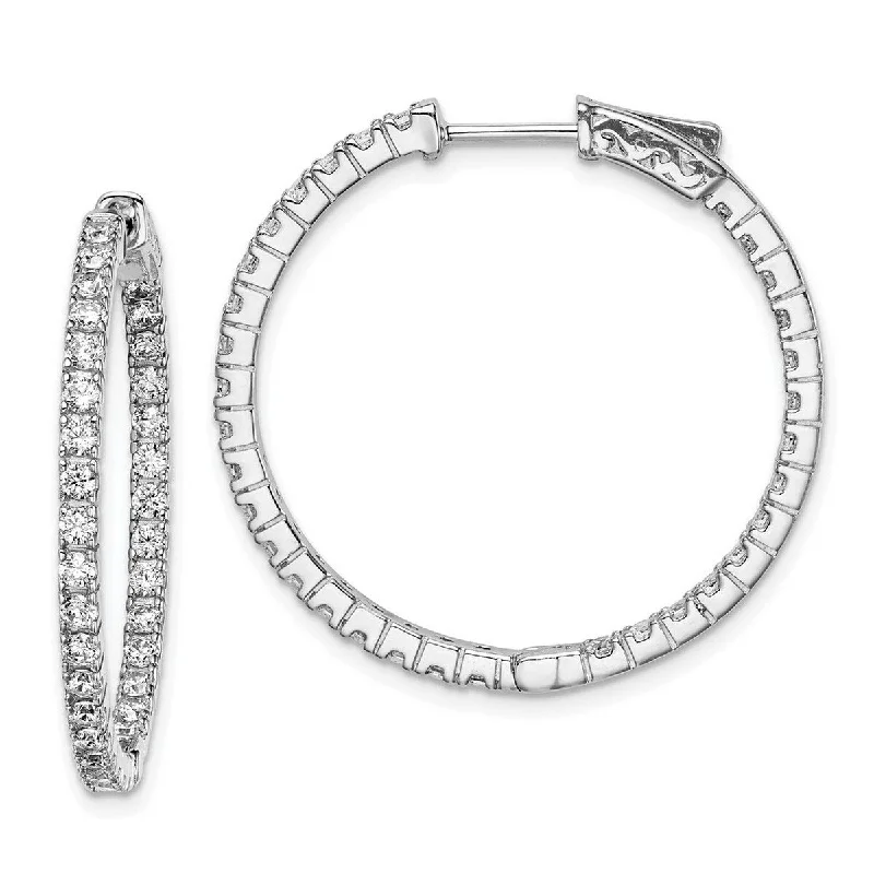 Curata 925 Sterling Silver Polished Safety clasp Rhodium Plated With CZ Cubic Zirconia Hinged Hoop Earrings