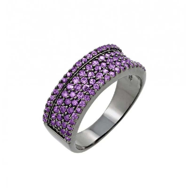 Clearance-Silver 925 Rhodium Plated Purple Pave Set CZ Half Ring - BGR00770PUR