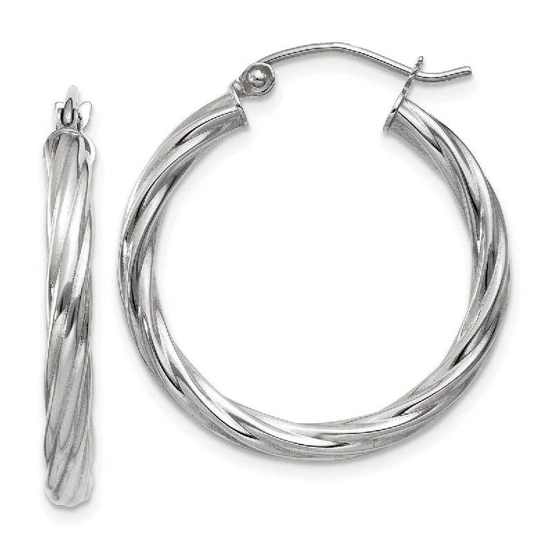 Curata 14k White Gold Polished 25x3.25mm Twisted Hoop Earrings