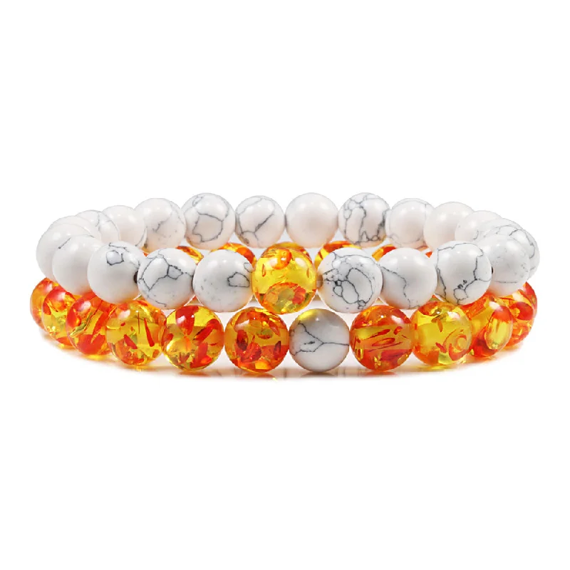 San Bernandino Stackable  Beaded Bracelets, White / Yellow & Orange