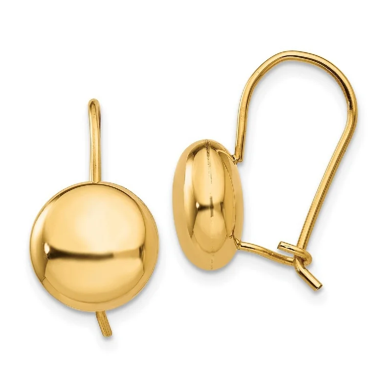 Curata 14k Yellow Gold Polished 10.5mm Button Kidney Wire Earrings