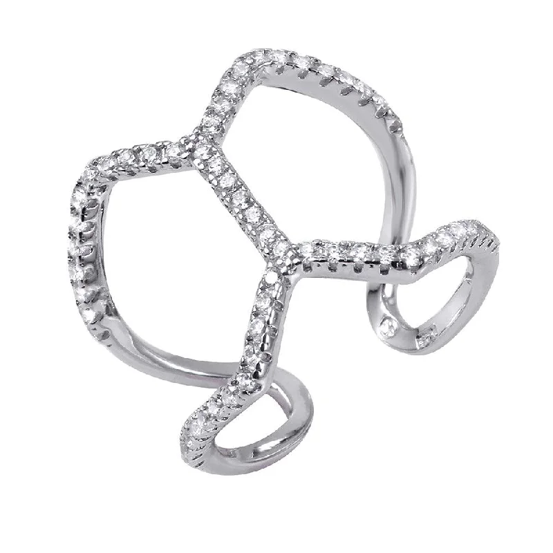 Silver 925 Rhodium Plated Open Connected CZ Ring - BGR00971