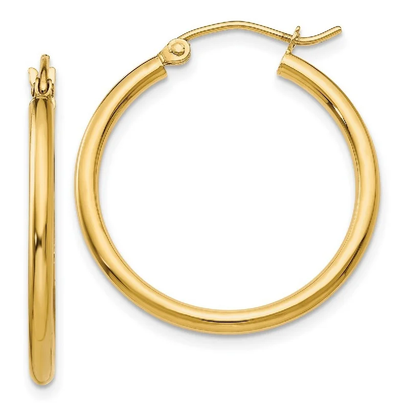 Curata 14k Yellow Gold Polished 2x25mm Round Classic Hoop Earrings