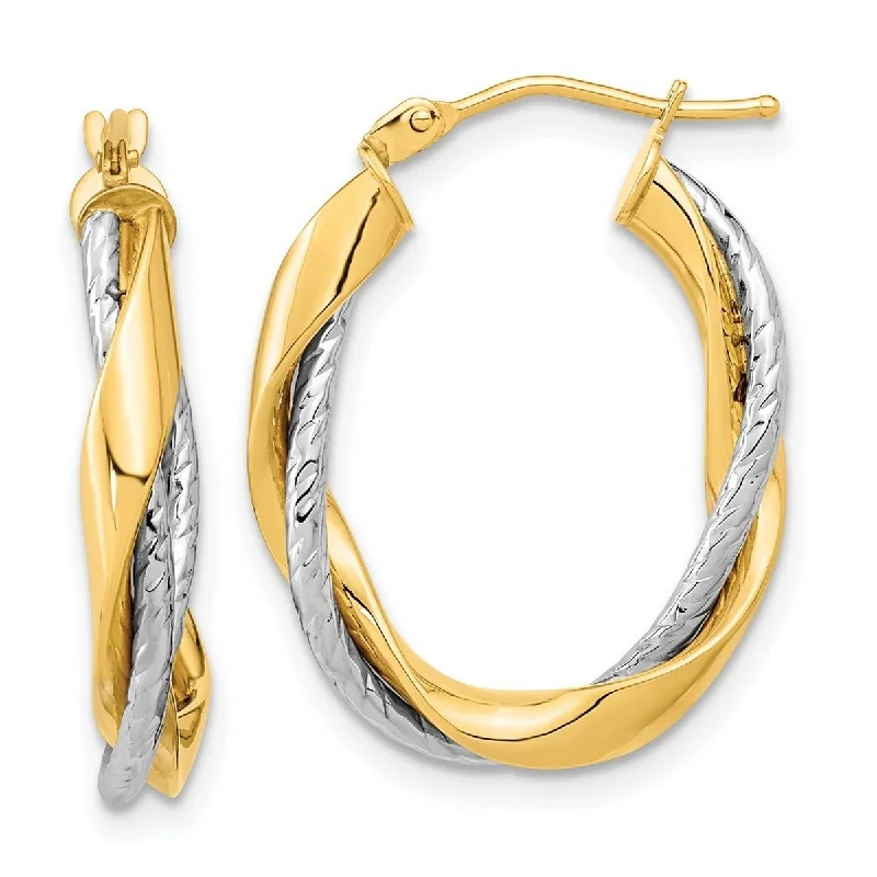 Curata 14k Two tone Gold Polished Rope Twisted Oval Hoop Earrings 26.3x2.8mm