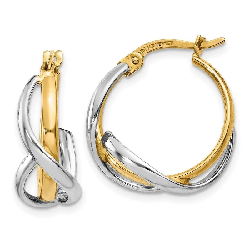 Curata 14k Two Tone Twisted Polished 20x5mm Double Hoop Earrings