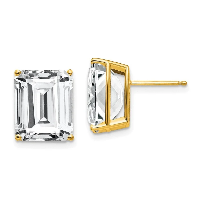 Curata 14k Yellow Gold Post Earrings 12x10mm Emerald Cut CZ Cubic Zirconia Earrings - 12x10mm Wide