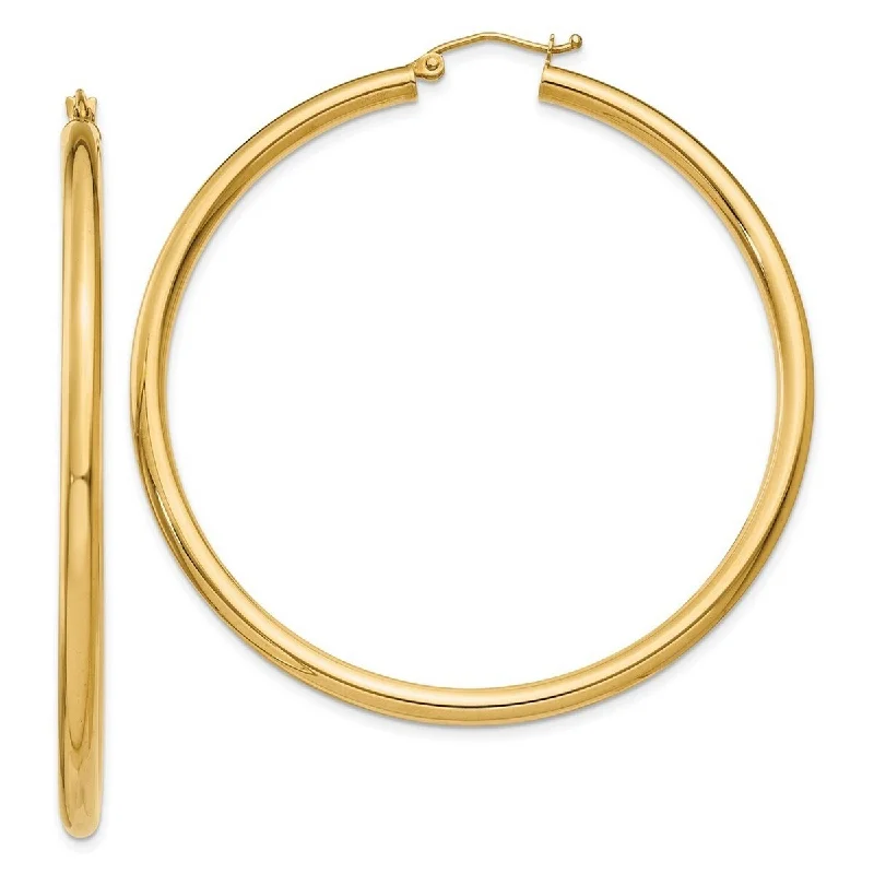 Curata 14k Yellow Gold Polished 3x55mm Light Tube Hoop Earrings