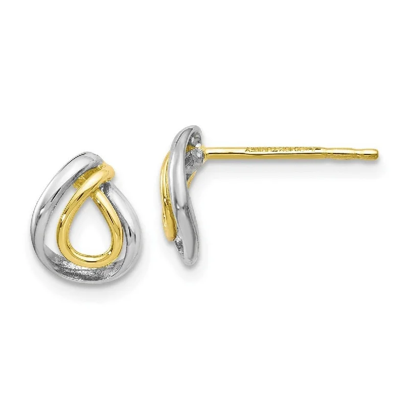 Curata 10k Yellow Gold With White Rhodium Polished Double Pear Post Earrings 9x8.75mm