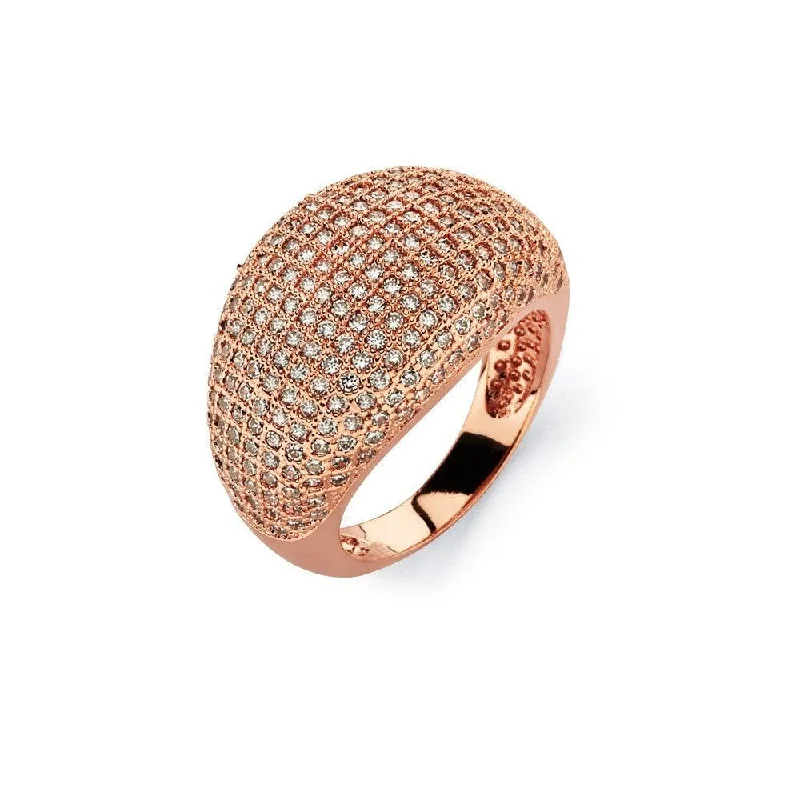 Silver 925 Rose Gold Plated Clear Micro Pave Set CZ Cigar Band Ring - BGR00756RGP