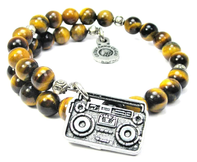 Boom Box Tiger's Eye Glass Beaded Wrap Bracelet