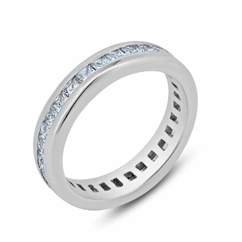 Silver 925 Rhodium Plated Channel Set Clear Square CZ Eternity Ring - BGR00055