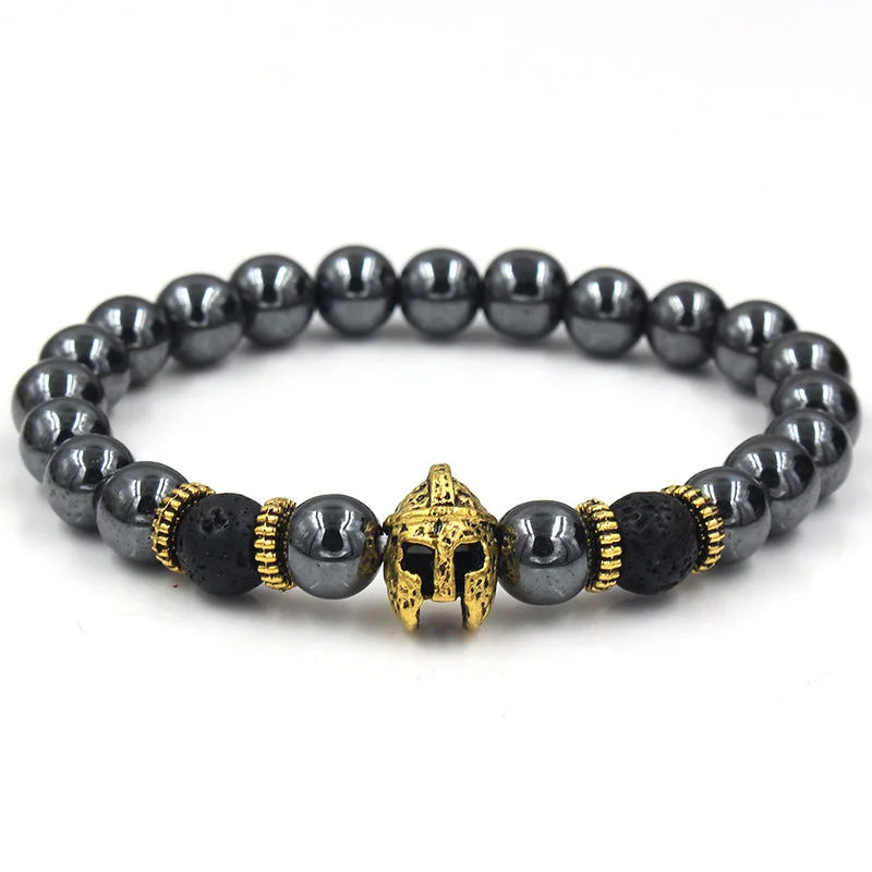 Oakland Opaque Gold Helmet Black Hermatite Beaded Bracelet