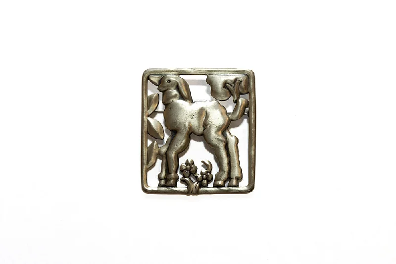 McCLELLAND BARCLAY Sterling Silver Repoussé Lamb Brooch, Square Frame