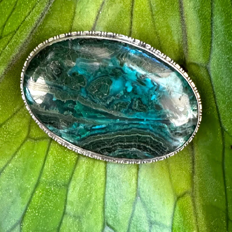 Vintage Navajo Large Oval Brooch Pin Chrysocolla Malachite