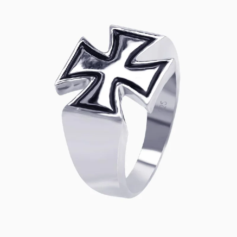 Silver 925 Rhodium and Black Rhodium Plated High Polish Cross Ring - AAR0020