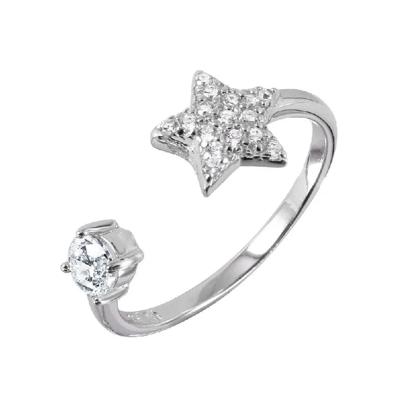 Silver 925 Rhodium Plated CZ Star Open Ring - BGR00988