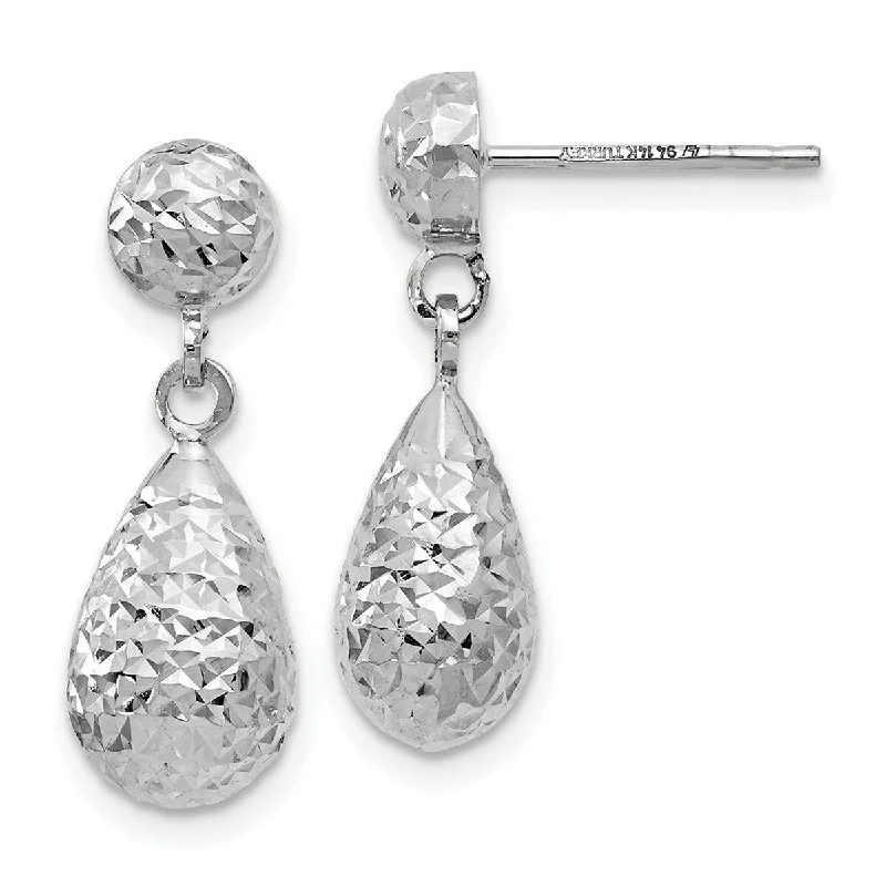 Curata 14k Yellow or White Gold Fully Textured Tear Drop Dangle Post Earrings - 20x7mm