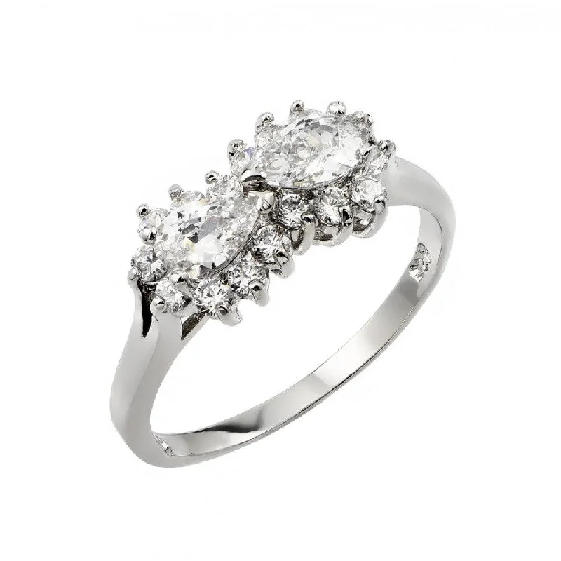 Silver 925 Rhodium Plated Double Cluster Ring - BGR00894