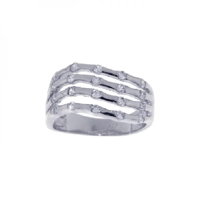 Silver 925 Rhodium Plated CZ 5 Row Skeletal Ring - STR00571