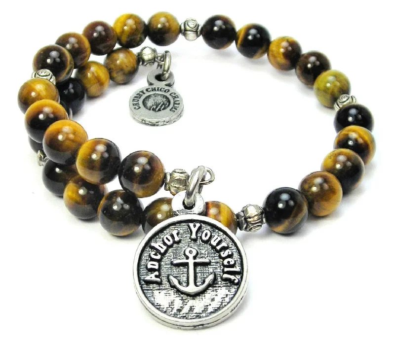 Anchor Yourself Tiger's Eye Glass Beaded Wrap Bracelet