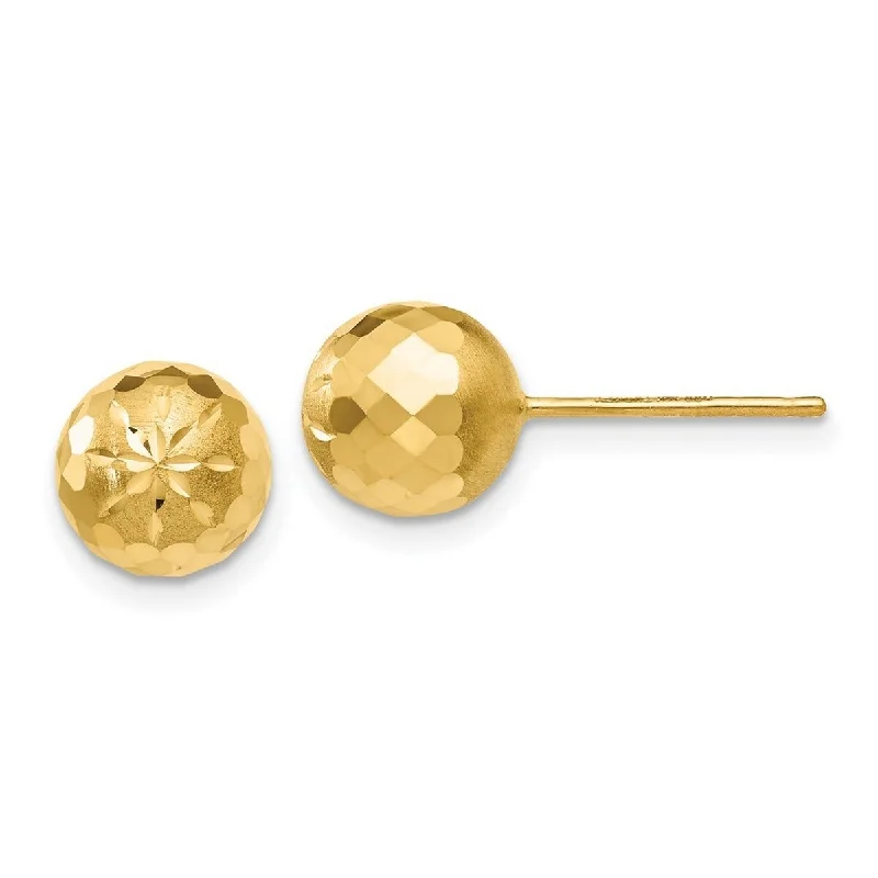 Curata 14k Yellow Gold 8mm Sparkle Cut Mirror Ball Post Earrings