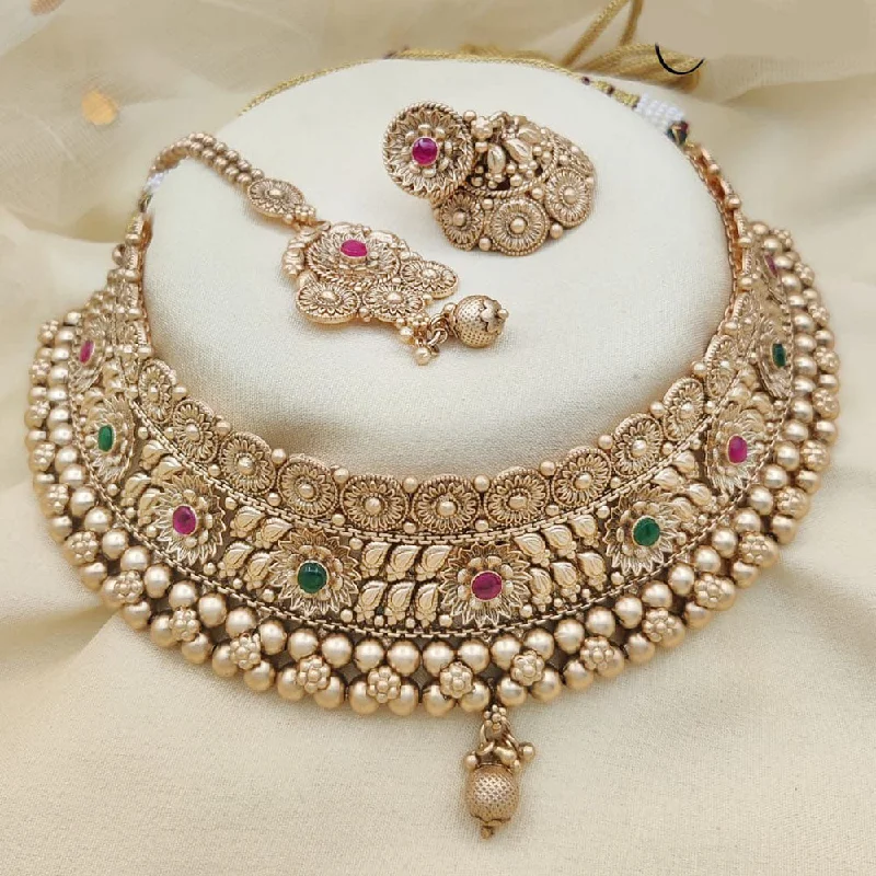 Jewel Addiction Gold Plated Rajwadi Finish Pota Stone Choker  Necklace Set