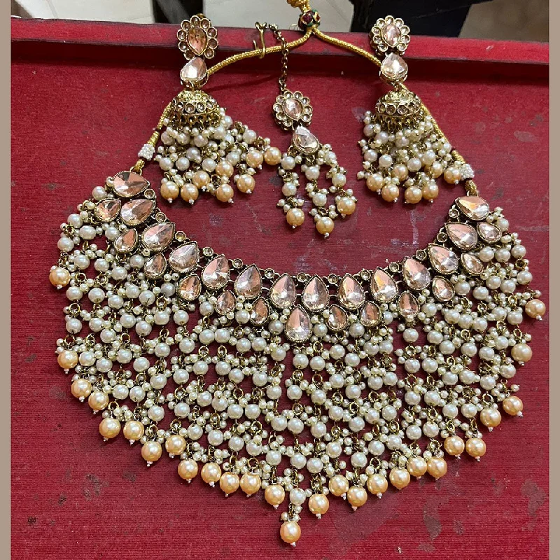 Shree Chamunda Jewellers Gold Plated  Crystal Stone Pearl Necklace Set