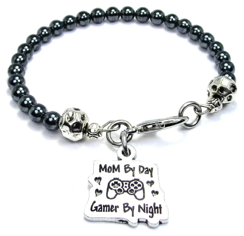 Mom By Day Gamer By Night Hematite Glass Bracelet