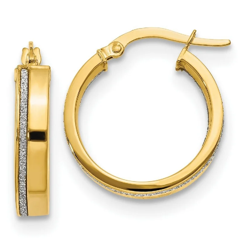 Curata 14k Yellow Gold Polished Glimmer Infused Hoop Earrings - 20.5x7.5mm