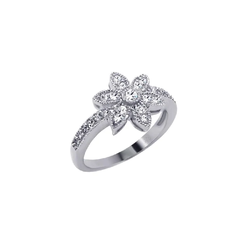 Silver 925 Rhodium Plated Micro Pave CZ Flower Ring - ACR00018