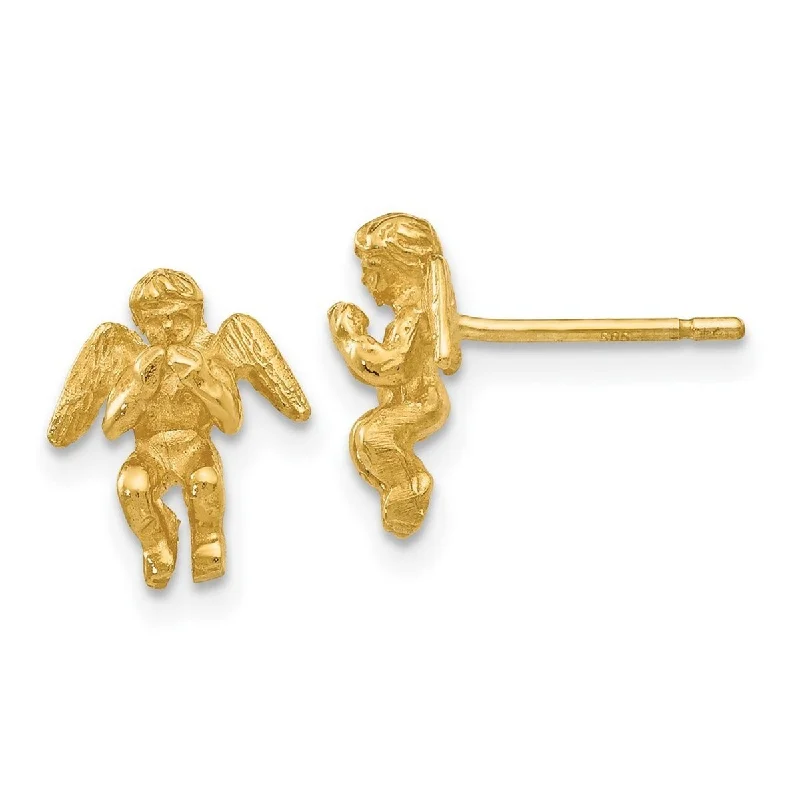 Curata 14k Yellow Gold 10x9mm Solid Sparkle Cut Religious Guardian Angel Earrings