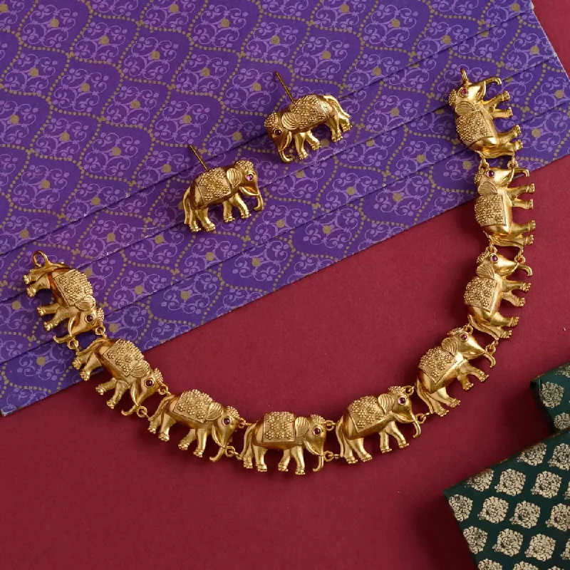 Kalpna Sales Surat Gold Plated Pota Stone Elephant Style Necklace Set