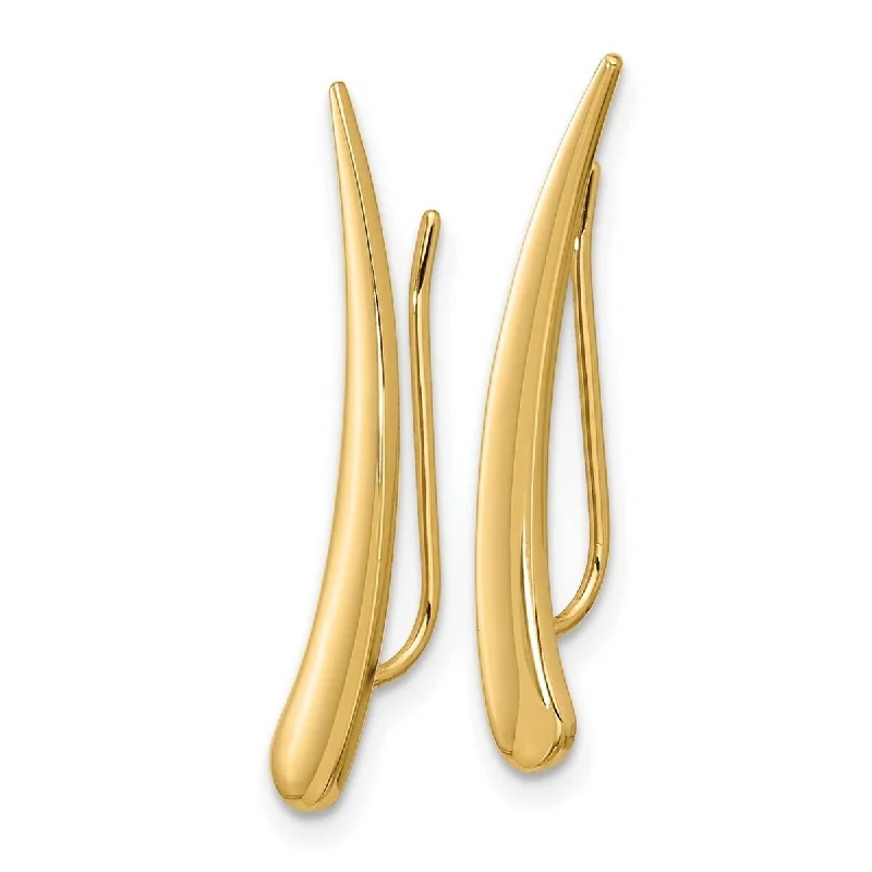 Curata 14k Gold Polished Pointed Ear Climber Earrings (3.8mmx28mm)