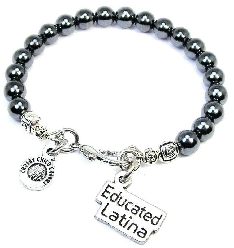 Educated Latina Hematite Glass Bracelet